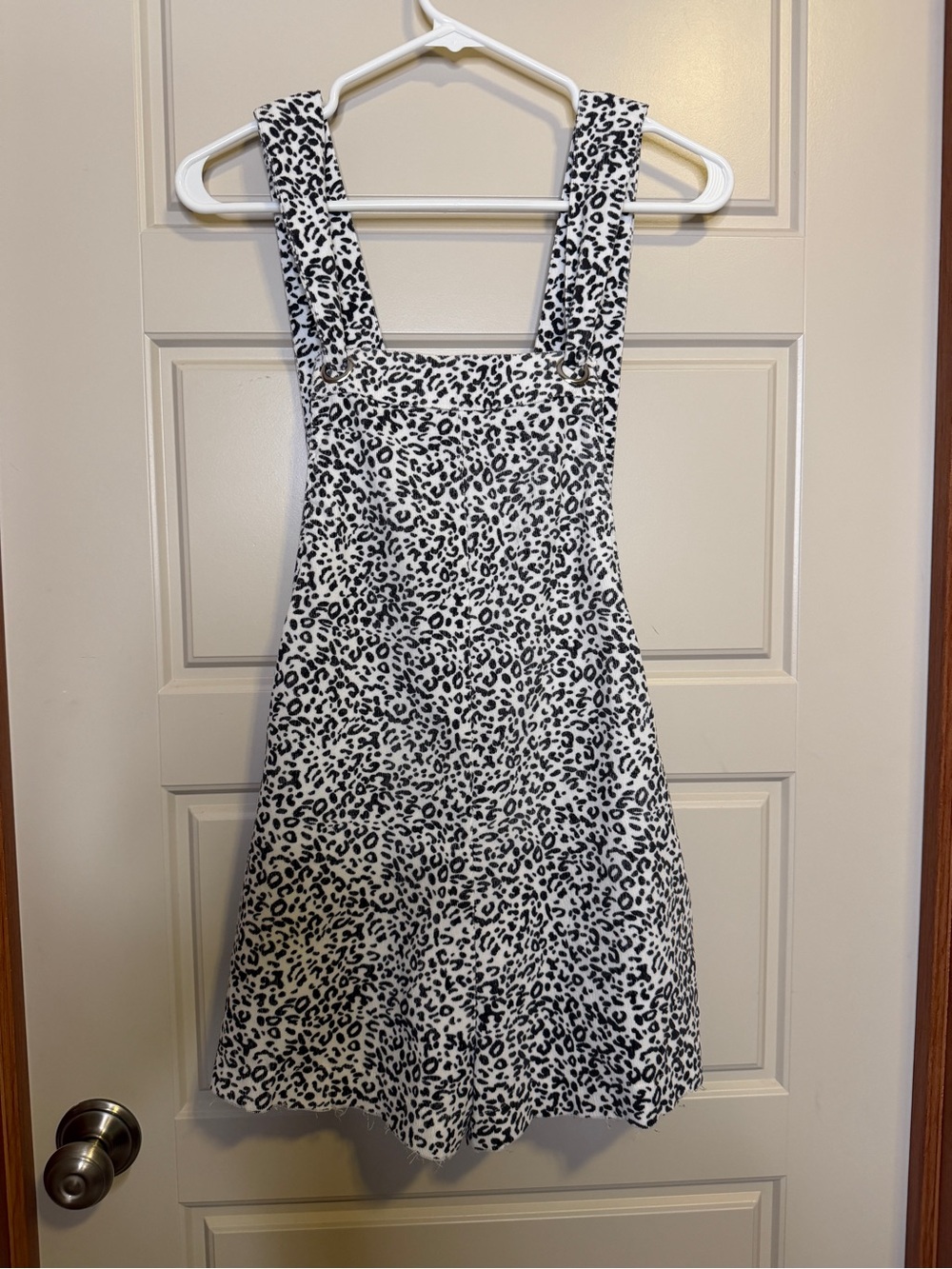 SHEIN Black & White Leopard Print corduroy overall shorts